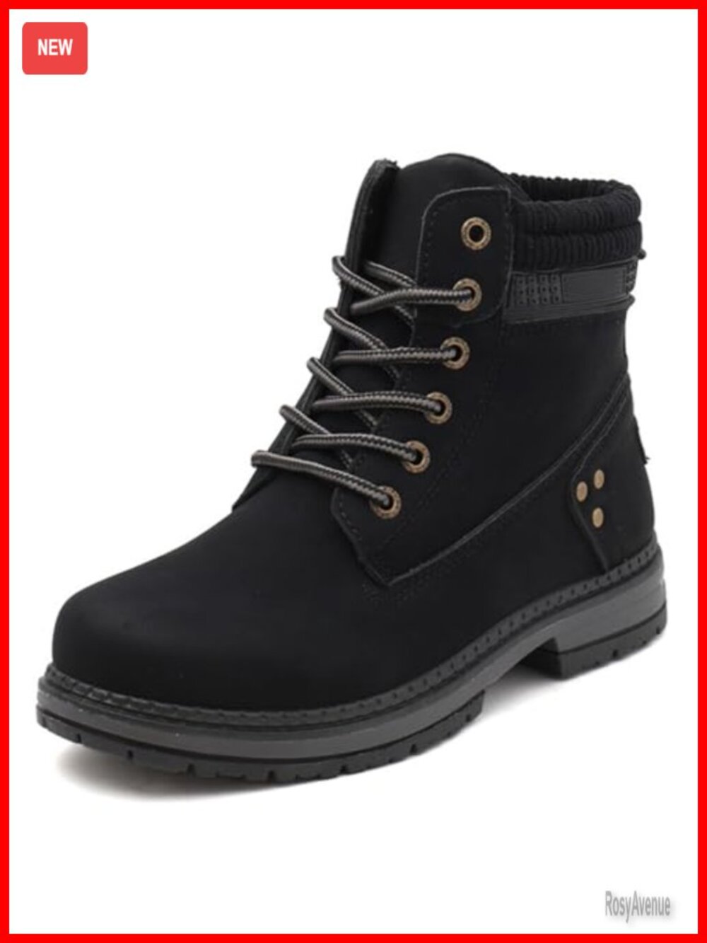 Waterproof PU Leather Combat Boots with Faux Fur Lining Non-Slip Hiking Boots
